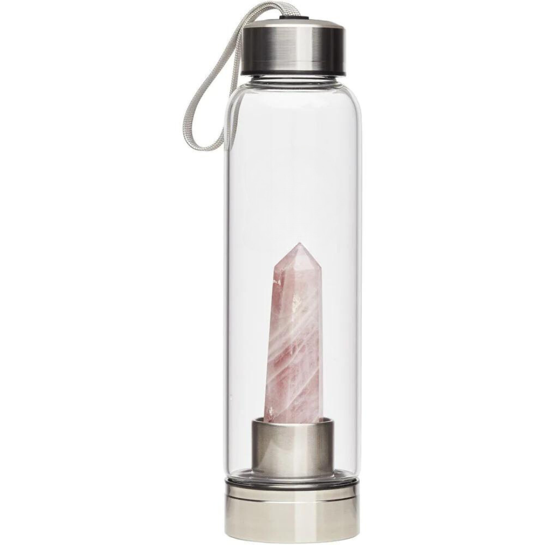 Crystal Glass Water Bottle ROSE QUARTZ 500ml
