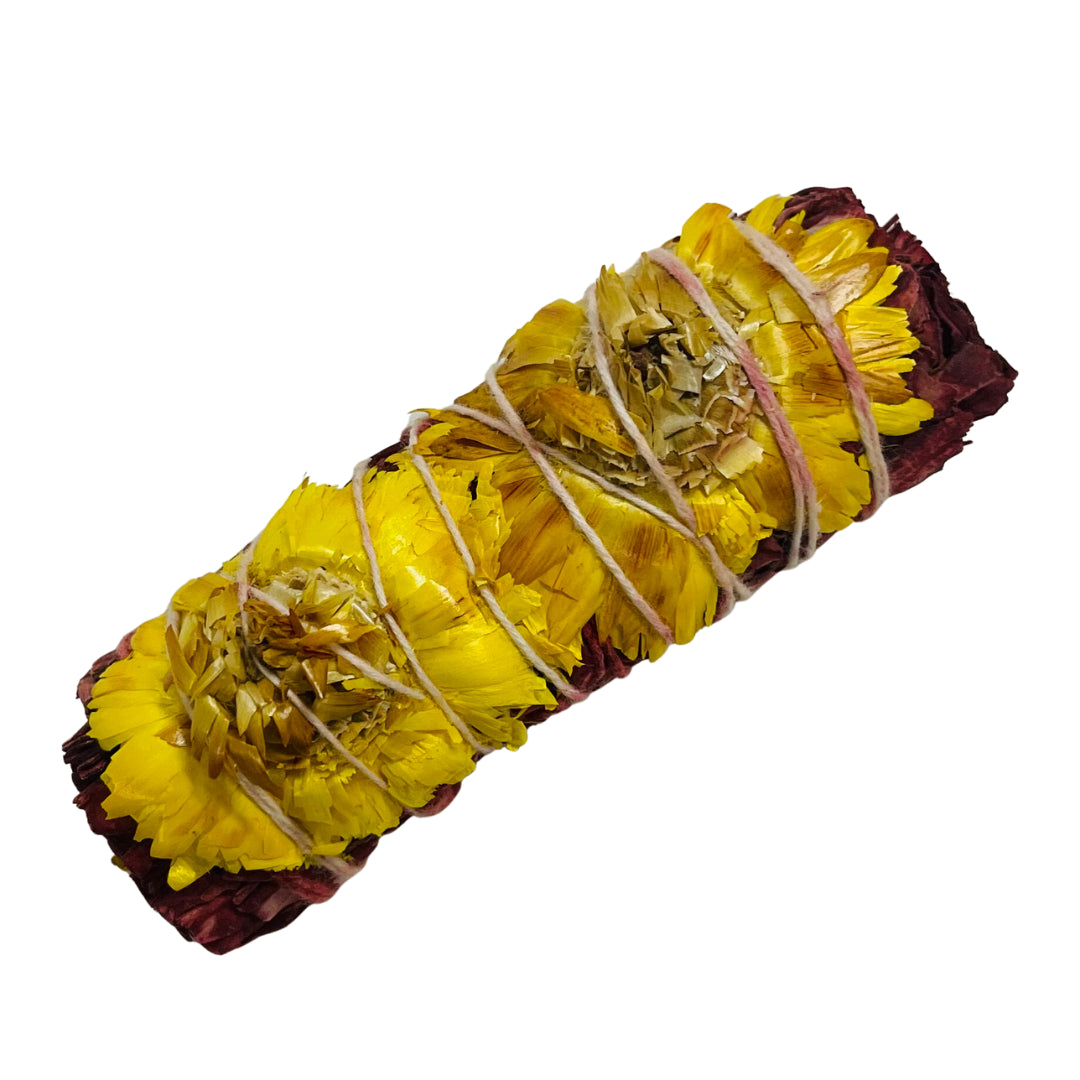 Smudge Stick CALIFORNIAN WHITE SAGE & DRAGONS BLOOD FLOWERS Small (unpackaged/plastic free)